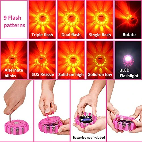 HLWDFLZ Car Emergency Kit, Pink Roadside Assistance Kit with Jumper Cable, Tow Rope, LED Road Flare, Deer Whistles and More Women Emergency Safety Tool Kit - 3