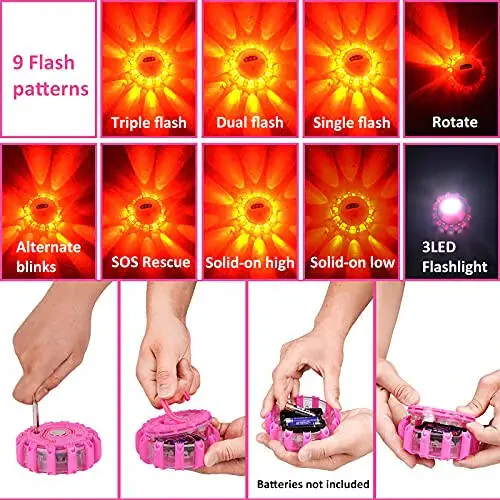 HLWDFLZ Car Emergency Kit, Pink Roadside Assistance Kit with Jumper Cable, Tow Rope, LED Road Flare, Deer Whistles and More Women Emergency Safety Tool Kit - 3