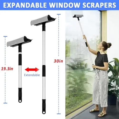 HLWDFLZ Microfiber Duster Kit 23pcs with 30 to 100 Inches Extension Pole and Extendable Window Squeegee, Washable and Bendable Feather Duster for Cleaning Ceiling Fans, High Ceilings, Cobwebs, Blinds - 4