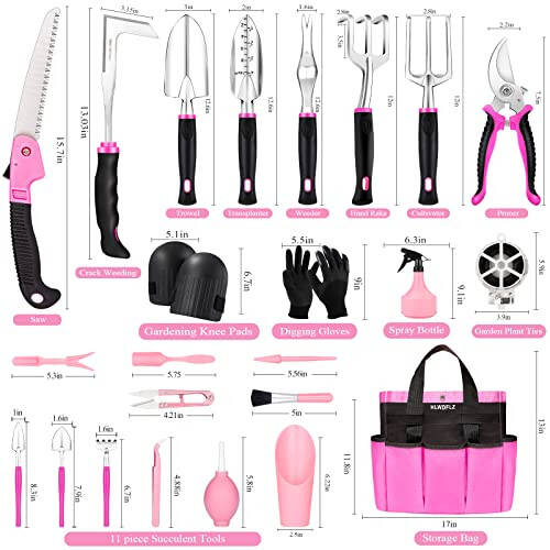 HLWDFLZ Pink Garden Tool Set Gardening Items for Women - 24PCS Heavy Duty Garden Tools with Detachable Storage Bag, Succulent Tool Set, Weeder - 2