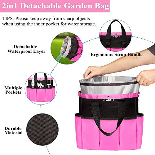 HLWDFLZ Pink Garden Tool Set Gardening Items for Women - 24PCS Heavy Duty Garden Tools with Detachable Storage Bag, Succulent Tool Set, Weeder - 3