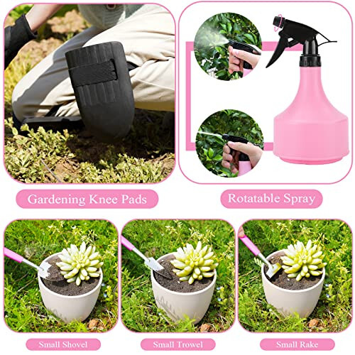 HLWDFLZ Pink Garden Tool Set Gardening Items for Women - 24PCS Heavy Duty Garden Tools with Detachable Storage Bag, Succulent Tool Set, Weeder - 6