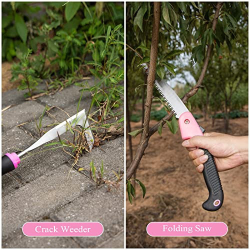 HLWDFLZ Pink Garden Tool Set Gardening Items for Women - 24PCS Heavy Duty Garden Tools with Detachable Storage Bag, Succulent Tool Set, Weeder - 7