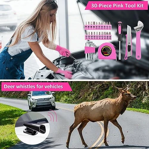 HLWDFLZ Car Emergency Kit with Portable Air Compressor - Roadside Emergency Kit for Vehicles, Winter Car Safety Roadside Assist Kit, Emergency Car Kit for Teen Girl and Ladies M-75 - 7