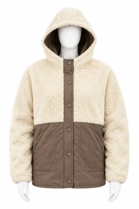 HN-8338 Kadın Camel Renk Günlük Panduflu Kapüşonlu Mont - Camel-3924 - 2