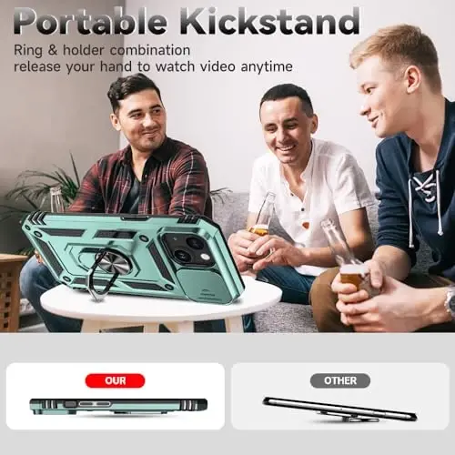 HNHYGETE для iPhone 15 с защитной пленкой HD: [Военный класс, испытание падением с высоты 20 футов] Противоударный защитный чехол для телефона с кольцом - iPhone 15, темно-зеленый - 6