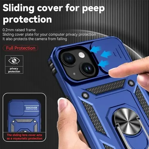 HNHYGETE для iPhone 15 с защитной пленкой HD: [Военный стандарт, испытание падением с 6 метров] Противоударный защитный чехол с кольцом для - iPhone 15 Blue - 4