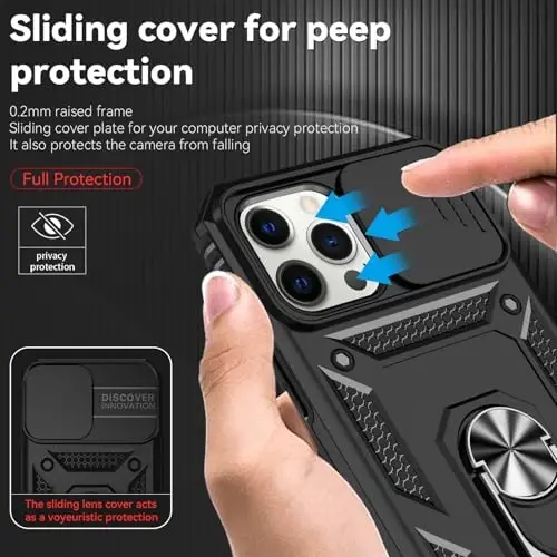 HNHYGETE for iPhone 12 Pro Max Case with Screen Protector: [Military Grade 20ft. Drop Tested] Slide Camera Cover Ring Shockproof Protective Phone Case for - iPhone 12 Pro Max (Black) - 4