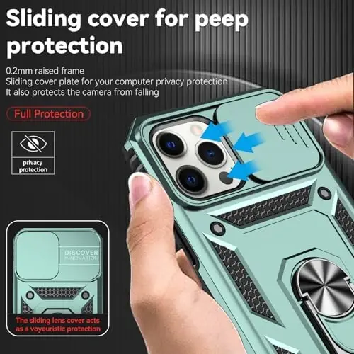 HNHYGETE for iPhone 12 Pro Max Case with Screen Protector: [Military Grade 20ft. Drop Tested] Slide Camera Cover Ring Shockproof Protective Phone Case for - iPhone 12 Pro Max (Dark Green) - 4