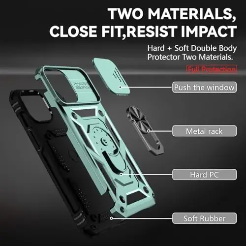 HNHYGETE for iPhone 12 Pro Max Case with Screen Protector: [Military Grade 20ft. Drop Tested] Slide Camera Cover Ring Shockproof Protective Phone Case for - iPhone 12 Pro Max (Dark Green) - 5
