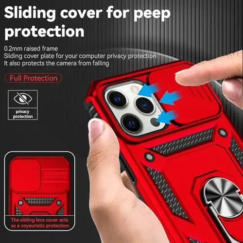 HNHYGETE for iPhone 12 Pro Max Case with Screen Protector: [Military Grade 20ft. Drop Tested] Slide Camera Cover Ring Shockproof Protective Phone Case for - iPhone 12 Pro Max (Red) - 4