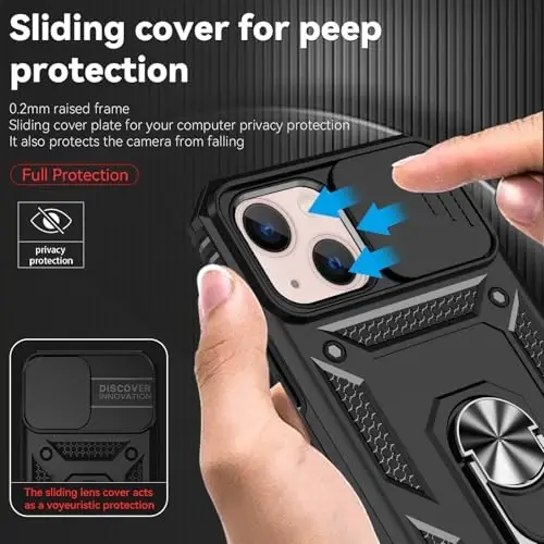 HNHYGETE for iPhone 13 Case with HD Screen Protector: [Military Grade 20ft. Drop Tested] Slide Camera Cover Ring Shockproof Protective Phone Case for - iPhone 13 (Black) - 4