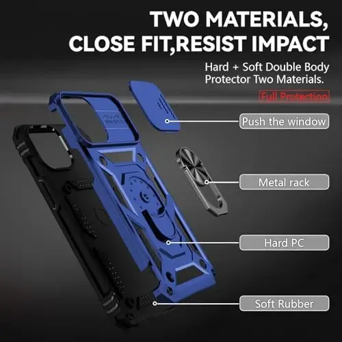 HNHYGETE for iPhone 13 Case with HD Screen Protector: [Military Grade 20ft. Drop Tested] Slide Camera Cover Ring Shockproof Protective Phone Case for - iPhone 13 (Blue) - 5