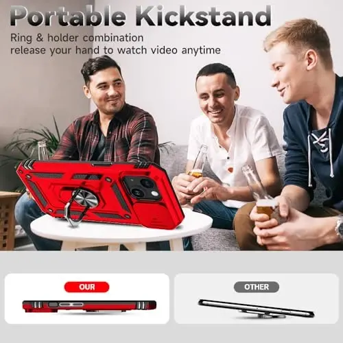 HNHYGETE for iPhone 15 Case with HD Screen Protector: [Harbiy darajadagi 20 fut.dan tushish sinovidan o'tgan] Ring zarbaga chidamli himoya telefon qutisi - iPhone 15 Red uchun - 6