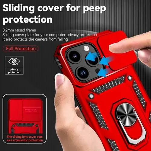 HNHYGETE for iPhone 15 Pro Case with HD Screen Protector: [Military Grade 20ft. Drop Tested] Ring Shockproof Protective Phone Case for - iPhone 15 Pro (Red) - 4