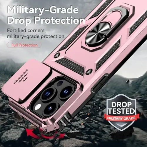 HNHYGETE for iPhone 15 Pro Case with HD Screen Protector: [Military Grade 20ft. Drop Tested] Ring Shockproof Protective Phone Case for - iPhone 15 Pro (Rose Gold) - 3