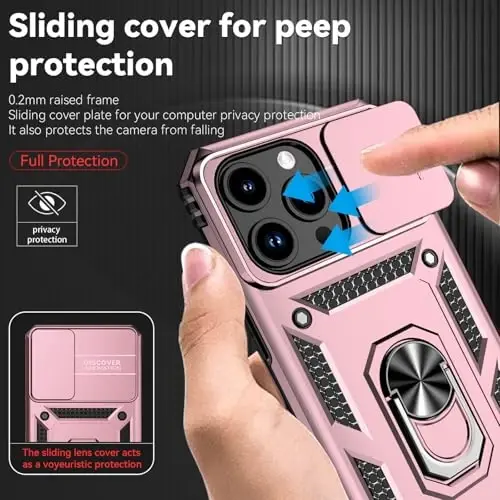 HNHYGETE for iPhone 15 Pro Case with HD Screen Protector: [Military Grade 20ft. Drop Tested] Ring Shockproof Protective Phone Case for - iPhone 15 Pro (Rose Gold) - 4