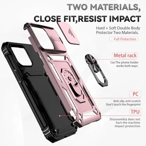 HNHYGETE for iPhone 15 Pro Case with HD Screen Protector: [Military Grade 20ft. Drop Tested] Ring Shockproof Protective Phone Case for - iPhone 15 Pro (Rose Gold) - 5