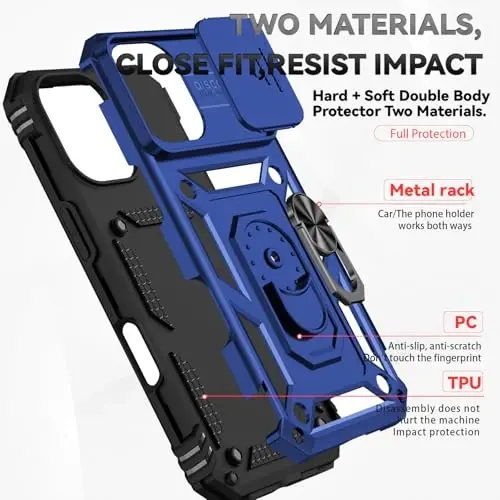 HNHYGETE for iPhone 16 Case with Screen Protector: [Military Grade 20ft. Drop Tested] Slide Camera Cover Ring Shockproof Protective Phone Case for - iPhone 16 (Blue) - 5