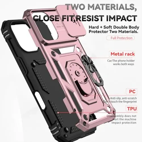 HNHYGETE for iPhone 16 Case with Screen Protector: [Military Grade 20ft. Drop Tested] Slide Camera Cover Ring Shockproof Protective Phone Case for - iPhone 16 (Rose Gold) - 5