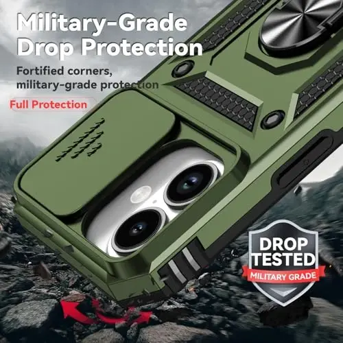 HNHYGETE for iPhone 17 Case with Screen Protector: [Military Grade 20ft. Drop Tested] Slide Camera Cover Ring Shockproof Protective Phone Case for - iPhone 17 (Army Green) - 3