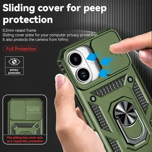 HNHYGETE for iPhone 17 Case with Screen Protector: [Military Grade 20ft. Drop Tested] Slide Camera Cover Ring Shockproof Protective Phone Case for - iPhone 17 (Army Green) - 4