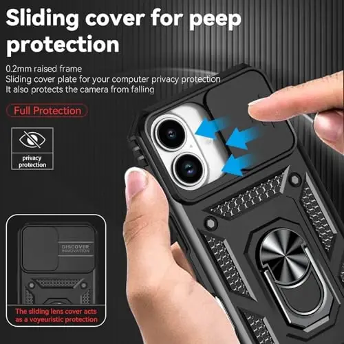 HNHYGETE for iPhone 17 Case with Screen Protector: [Military Grade 20ft. Drop Tested] Slide Camera Cover Ring Shockproof Protective Phone Case for - iPhone 17 (Black) - 4