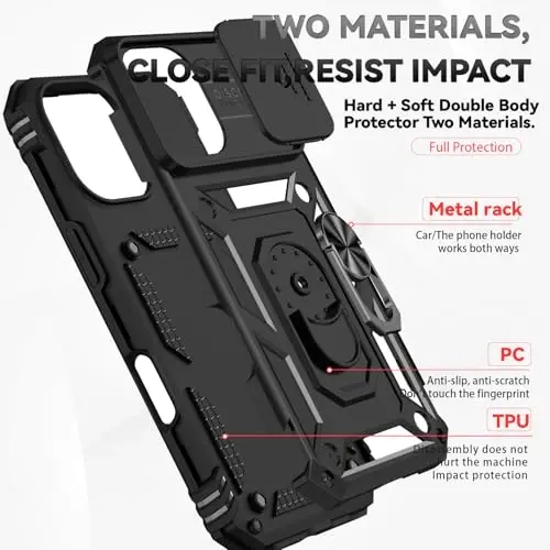 HNHYGETE for iPhone 17 Case with Screen Protector: [Military Grade 20ft. Drop Tested] Slide Camera Cover Ring Shockproof Protective Phone Case for - iPhone 17 (Black) - 5