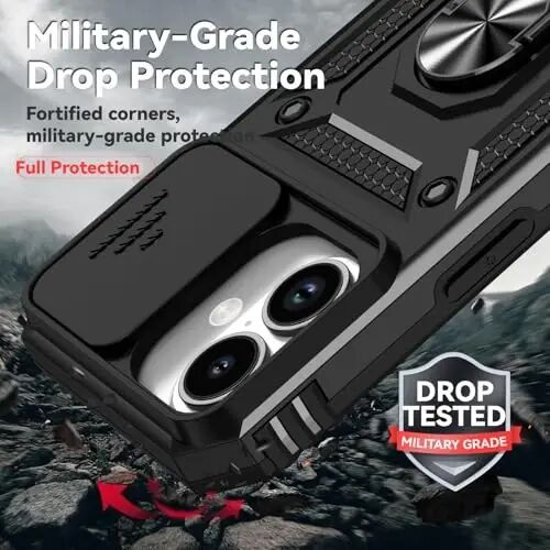 HNHYGETE for iPhone 17 Case with Screen Protector: [Military Grade 20ft. Drop Tested] Slide Camera Cover Ring Shockproof Protective Phone Case for - iPhone 17 (Black) - 3