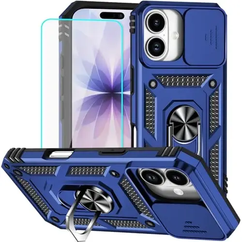 HNHYGETE for iPhone 17 Case with Screen Protector: [Military Grade 20ft. Drop Tested] Slide Camera Cover Ring Shockproof Protective Phone Case for - iPhone 17 (Blue) - 1