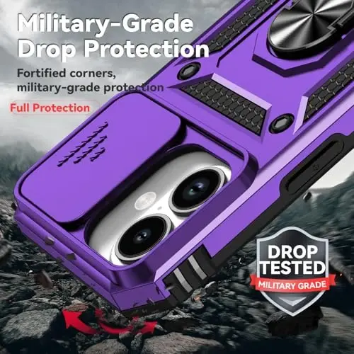 HNHYGETE for iPhone 17 Case with Screen Protector: [Military Grade 20ft. Drop Tested] Slide Camera Cover Ring Shockproof Protective Phone Case for - iPhone 17 (Purple) - 3
