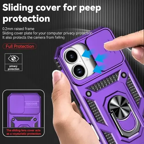 HNHYGETE for iPhone 17 Case with Screen Protector: [Military Grade 20ft. Drop Tested] Slide Camera Cover Ring Shockproof Protective Phone Case for - iPhone 17 (Purple) - 4