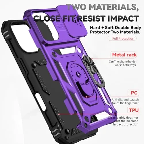 HNHYGETE for iPhone 17 Case with Screen Protector: [Military Grade 20ft. Drop Tested] Slide Camera Cover Ring Shockproof Protective Phone Case for - iPhone 17 (Purple) - 5