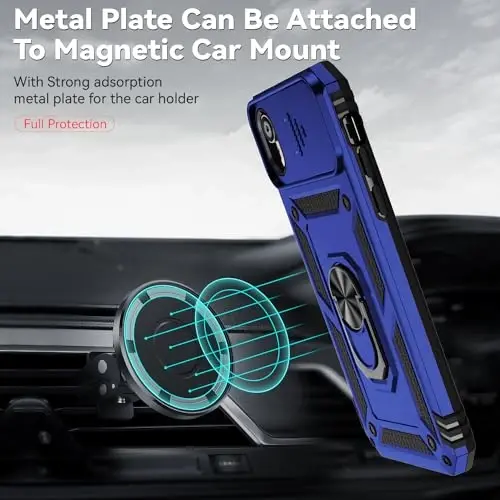 HNHYGETE for iPhone XR Phone Case with HD Screen Protector: [Military Grade 20ft. Drop Tested] Slide Camera Cover Ring Shockproof Protective Phone Case for - iPhone XR (Blue) - 4