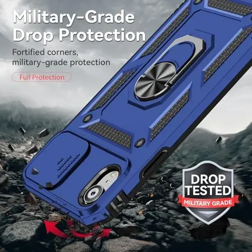 HNHYGETE for iPhone XR Phone Case with HD Screen Protector: [Military Grade 20ft. Drop Tested] Slide Camera Cover Ring Shockproof Protective Phone Case for - iPhone XR (Blue) - HNHYGETE (1)