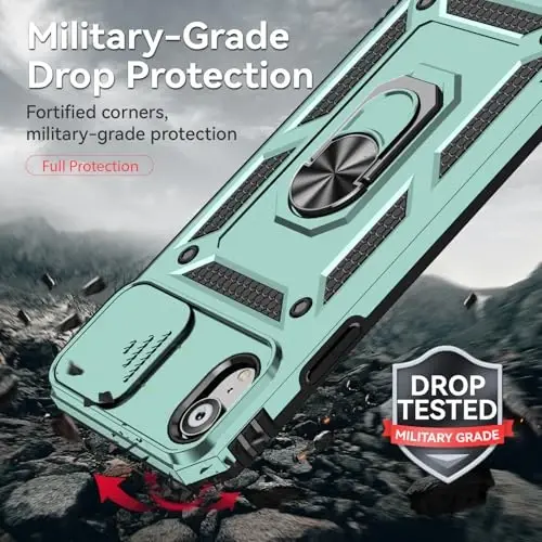 HNHYGETE for iPhone XR Phone Case with HD Screen Protector: [Military Grade 20ft. Drop Tested] Slide Camera Cover Ring Shockproof Protective Phone Case for - iPhone XR (Dark Green) - HNHYGETE (1)