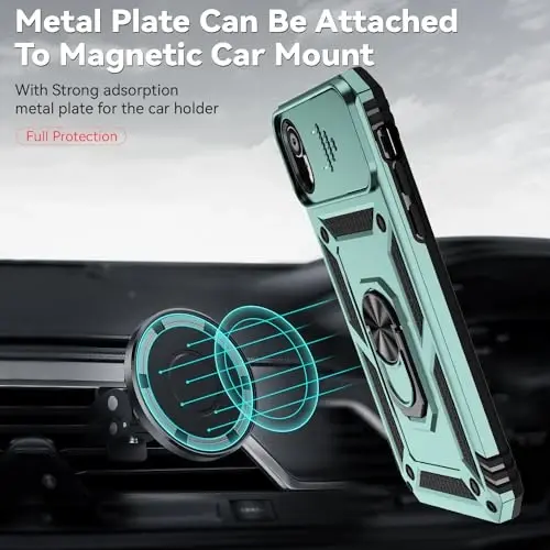 HNHYGETE for iPhone XR Phone Case with HD Screen Protector: [Military Grade 20ft. Drop Tested] Slide Camera Cover Ring Shockproof Protective Phone Case for - iPhone XR (Dark Green) - 4