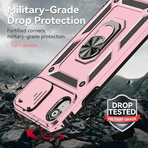 HNHYGETE for iPhone XR Phone Case with HD Screen Protector: [Military Grade 20ft. Drop Tested] Slide Camera Cover Ring Shockproof Protective Phone Case for - iPhone XR (Rose Gold) - HNHYGETE (1)