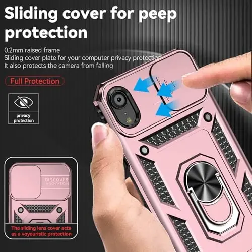 HNHYGETE for iPhone XR Phone Case with HD Screen Protector: [Military Grade 20ft. Drop Tested] Slide Camera Cover Ring Shockproof Protective Phone Case for - iPhone XR (Rose Gold) - 3