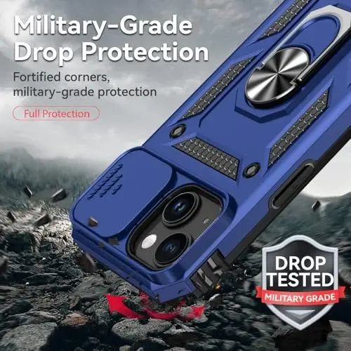 HNHYGETE iPhone 15 uchun g'ilof HD ekran himoyachisi bilan: [Harbiy darajadagi 20 futdan tushish sinovidan o'tgan] Ring zarbaga chidamli himoya telefon g'ilofi - iPhone 15 Blue - 3