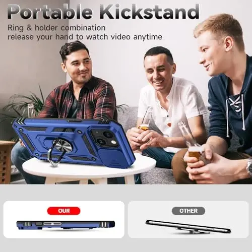 HNHYGETE iPhone 15 uchun g'ilof HD ekran himoyachisi bilan: [Harbiy darajadagi 20 futdan tushish sinovidan o'tgan] Ring zarbaga chidamli himoya telefon g'ilofi - iPhone 15 Blue - 6