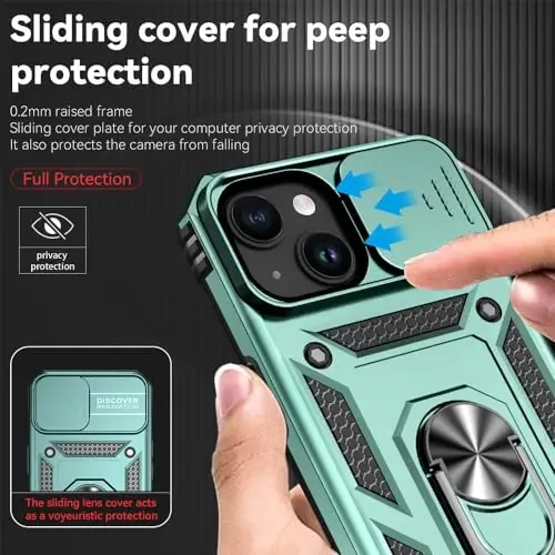 HNHYGETE iPhone 15 uchun g‘ilof, HD ekran himoyachisi bilan: [Harbiy darajadagi 20 futdan tushish sinovidan o‘tgan] Ring zarbga chidamli himoya telefon g‘ilofi - iPhone 15 to‘q yashil - 4