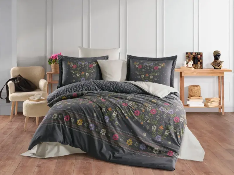 Hobby Çift Kişilik Poplin Nevresim Clarice Gri - 1