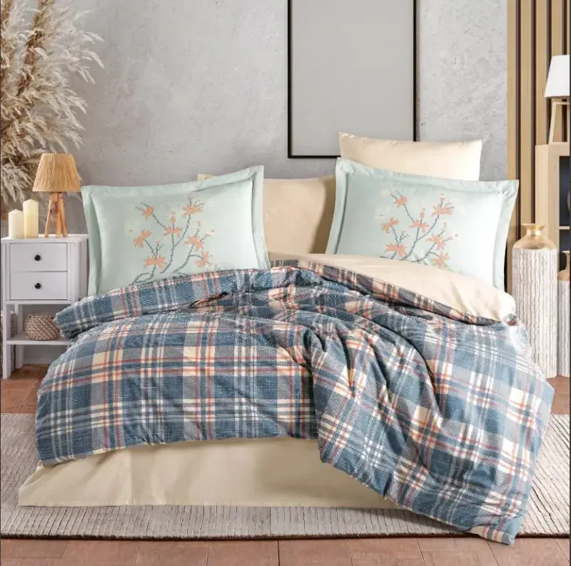 Hobby Çift Kişilik Poplin Nevresim Margeret Mavi - NEVRESIMDUNYASI