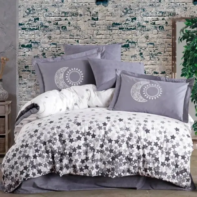 Hobby Çift Kişilik Poplin Nevresim Stars Gri - NEVRESIMDUNYASI