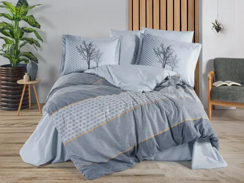 Hobby Çift Kişilik Poplin Nevresim Tanya İndigo - NEVRESIMDUNYASI