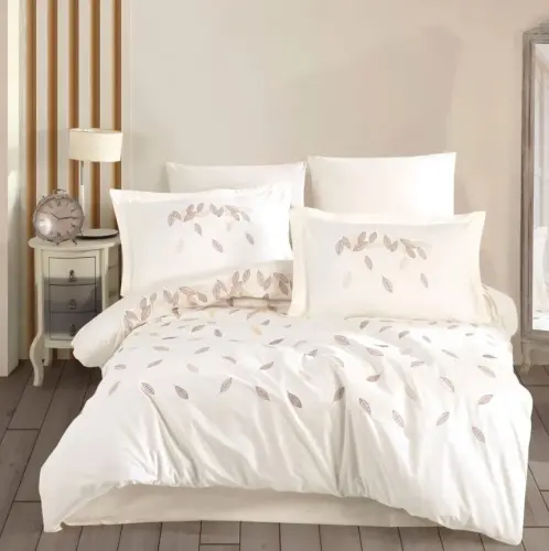 Hobby Çift Kişilik Poplin Premium Nakışlı Nevresim Lidia Krem - 1