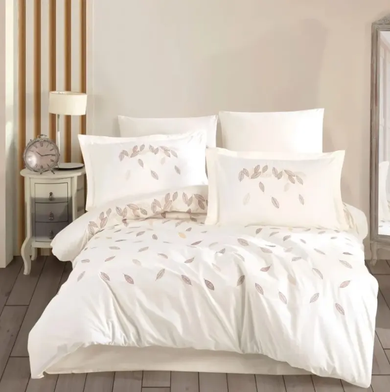 Hobby Çift Kişilik Poplin Premium Nakışlı Nevresim Lidia Krem - 1