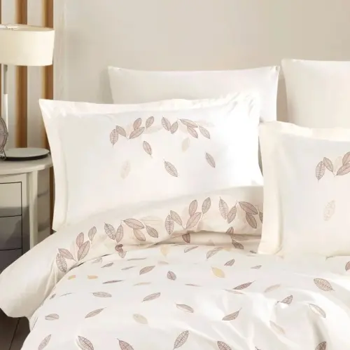 Hobby Çift Kişilik Poplin Premium Nakışlı Nevresim Lidia Krem - NEVRESIMDUNYASI (1)