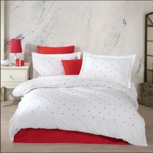 Hobby Çift Kişilik Poplin Premium Nakışlı Nevresim Lubow Beyaz 8698499179899 - 1